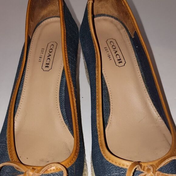 Coach Ireena Espadrille Wedge Platform Heels Size 10 blue denim/Brown size 6 - Picture 10 of 13